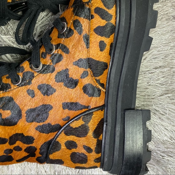 SCHUTZ Maylova Leopard Calf Hair Combat Womens Ankle Boots - Picture 15 of 15